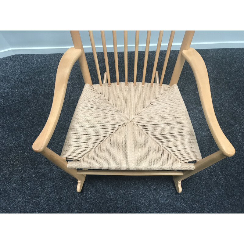 Vintage J16 beech rocking chair by Hans J. Wegner for Fredicia Denmark 1970s