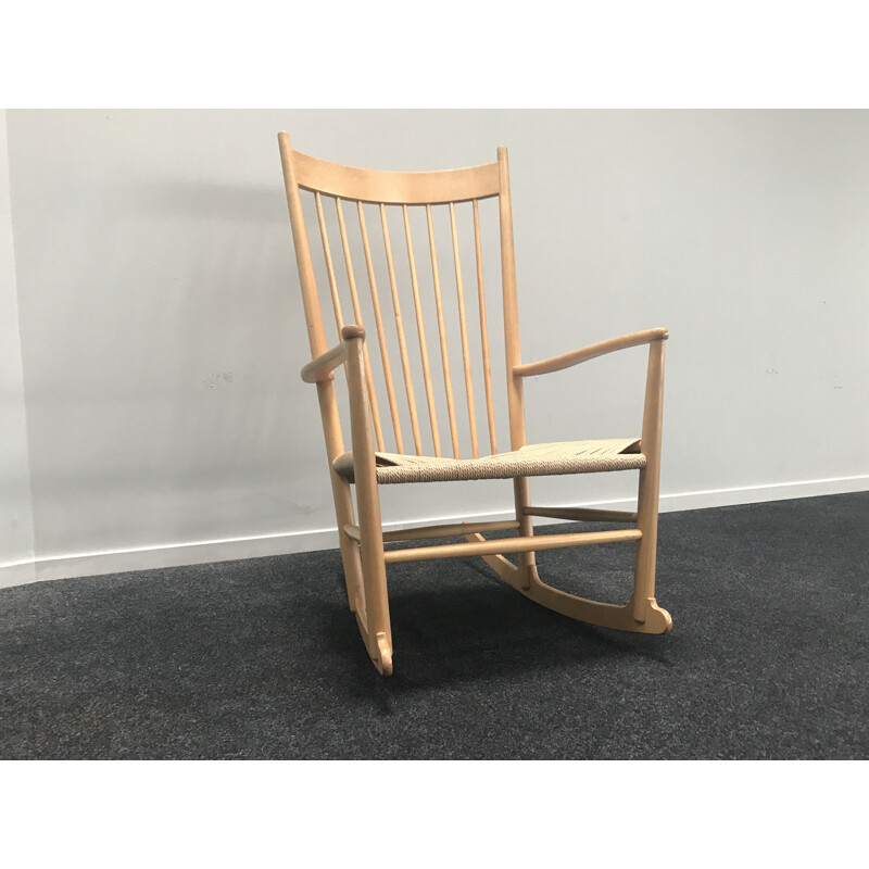 Vintage J16 beech rocking chair by Hans J. Wegner for Fredicia Denmark 1970s