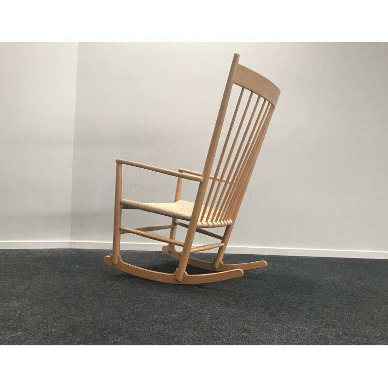 Vintage J16 beech rocking chair by Hans J. Wegner for Fredicia Denmark 1970s