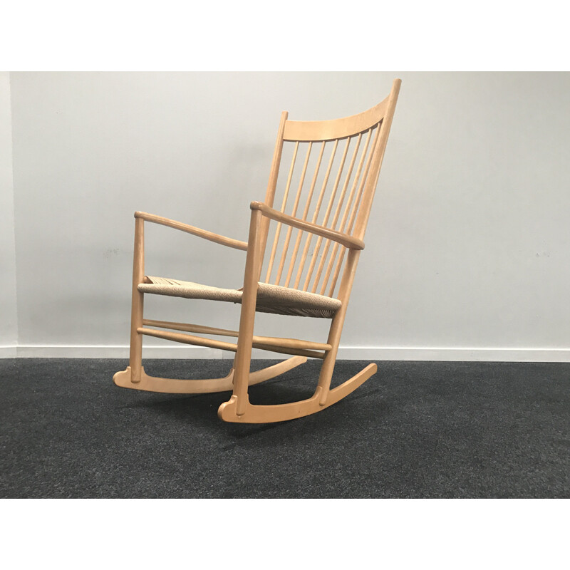 Vintage J16 beech rocking chair by Hans J. Wegner for Fredicia Denmark 1970s