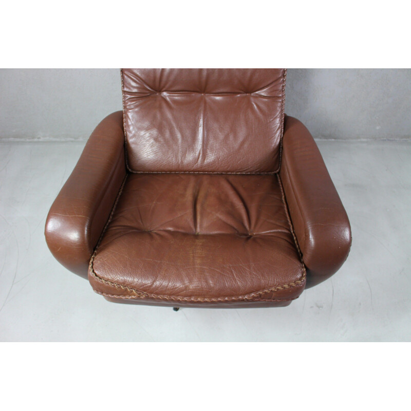 Vintage Leather Swivel Lounge Chair with Ottoman from Madsen & Schubell Danish