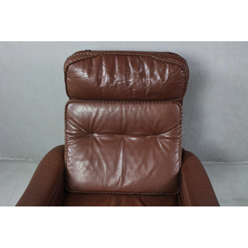 Vintage Leather Swivel Lounge Chair with Ottoman from Madsen & Schubell Danish