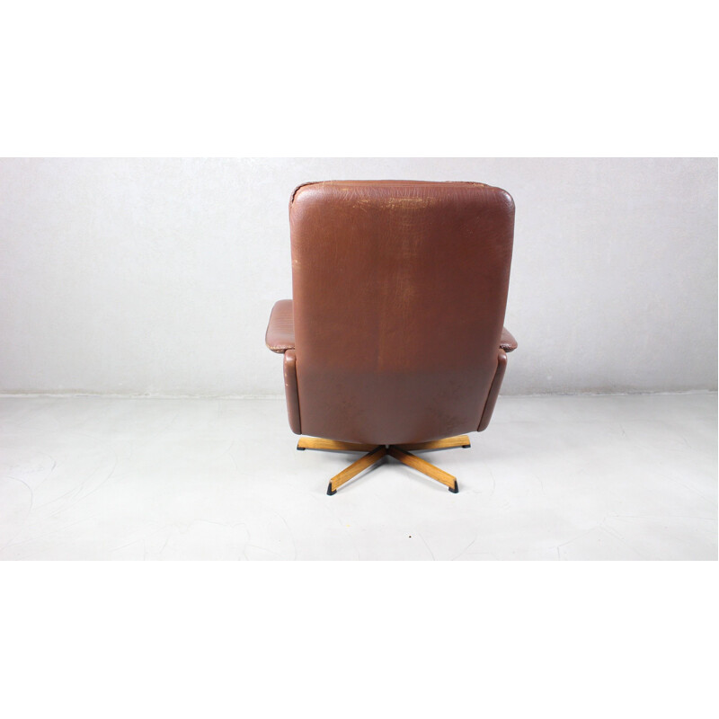 Vintage Leather Swivel Lounge Chair with Ottoman from Madsen & Schubell Danish