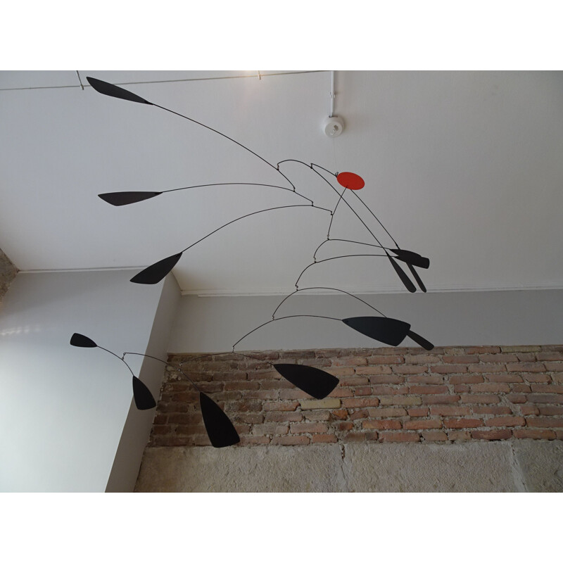 Vintage red and black metal hanging mobile by Manuel Marin, Spain