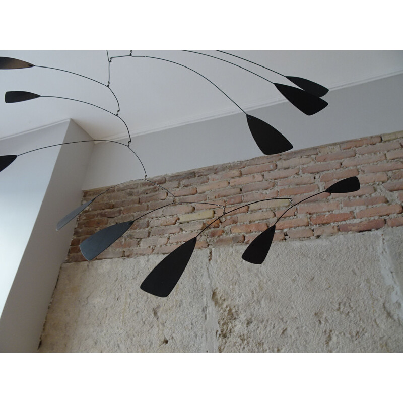 Vintage red and black metal hanging mobile by Manuel Marin, Spain