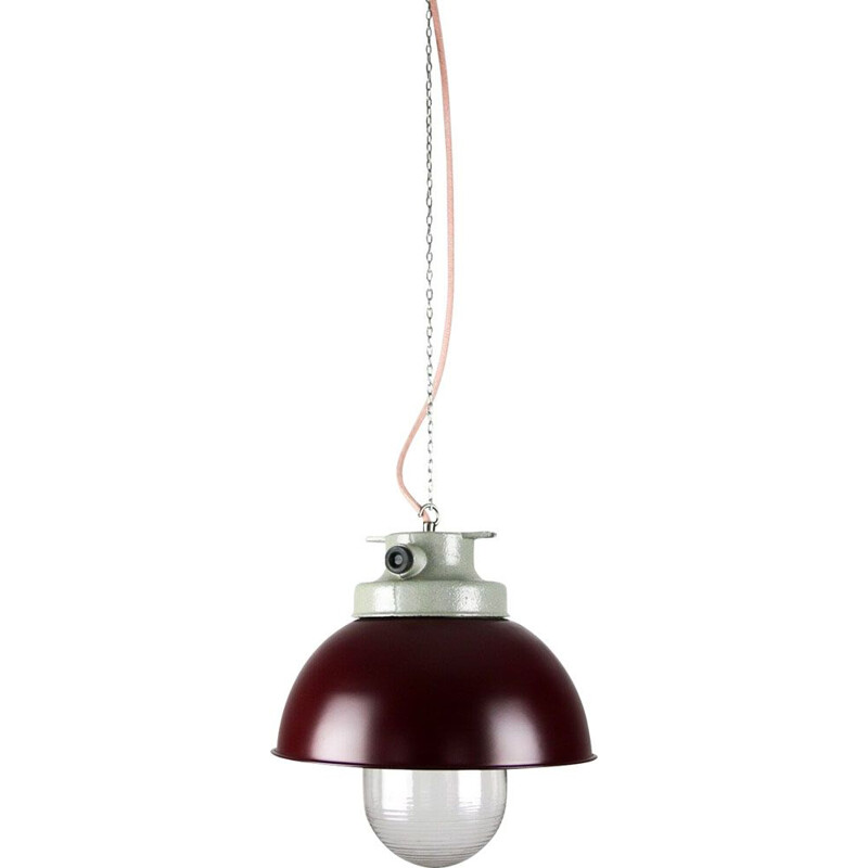 Vintage industriële bordeauxrode hanglamp van TEP