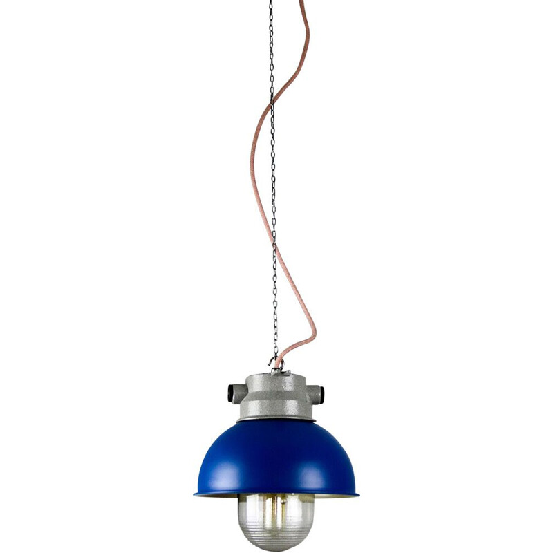 Petite suspension vintage industrielle bleue de TEP