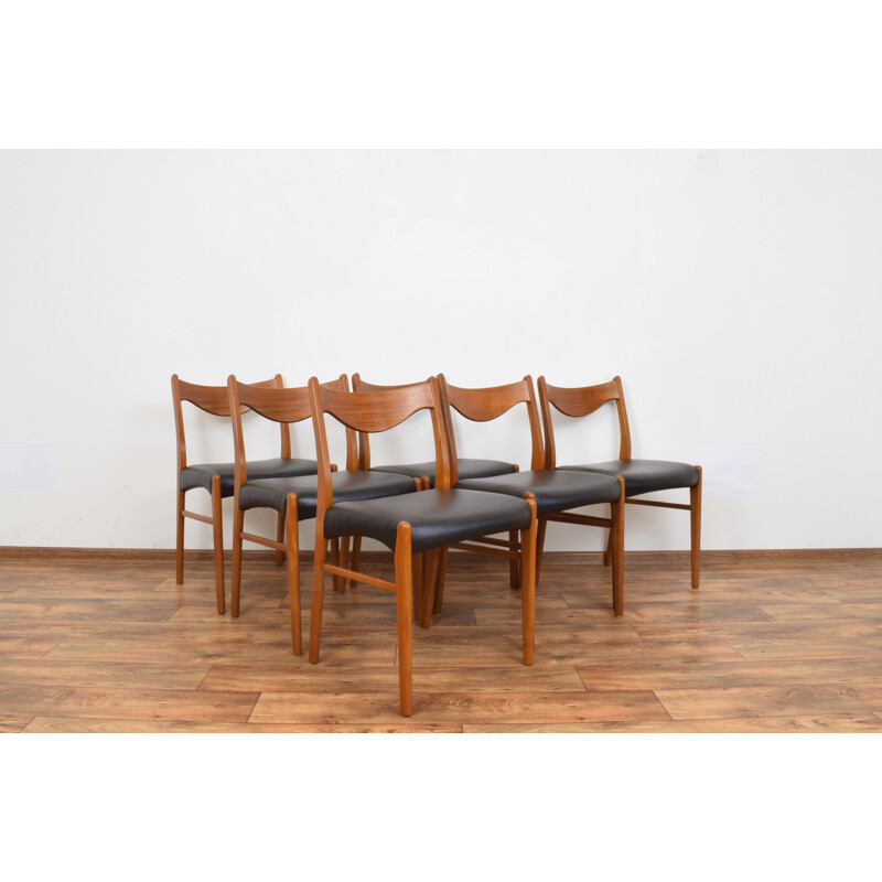 6 Mid-Century Teak and Leather Dining Chairs by Arne Wahl Iversen for Glyngøre Stolefabrik, Danish 1960s