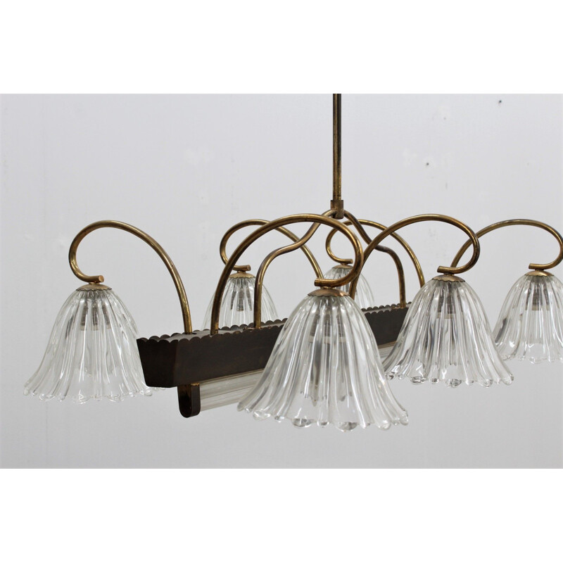Vintage Murano glass large pendant chandelier by Barovier & Toso 1940s