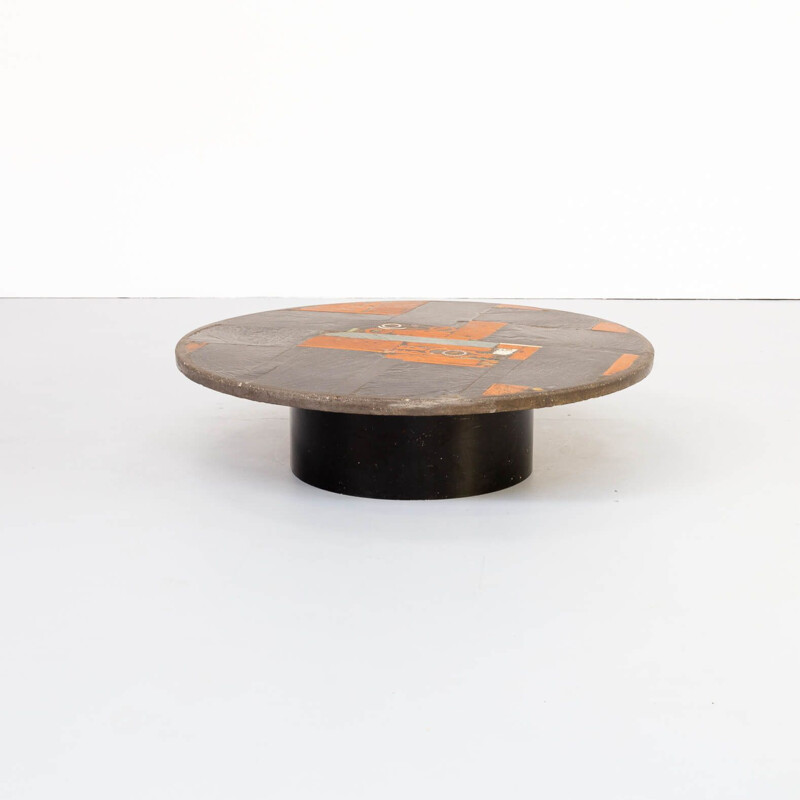 Vintage handmade coffee table round artwork Paul Kingma  1978s