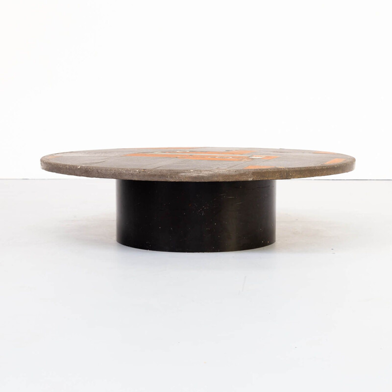 Vintage handmade coffee table round artwork Paul Kingma  1978s