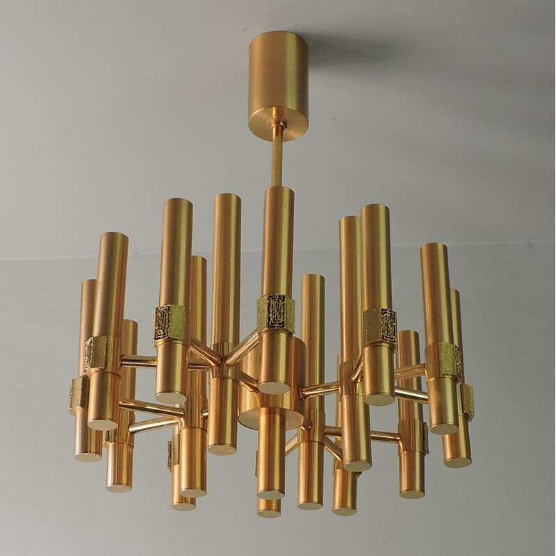 Lustre de alumínio dourado Vintage de Angelo Brotto para Esperia, Itália 1960