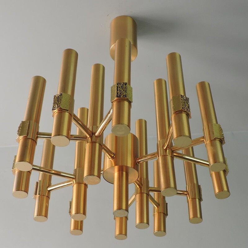 Vintage gold aluminum chandelier by Angelo Brotto for Esperia, Italy 1960