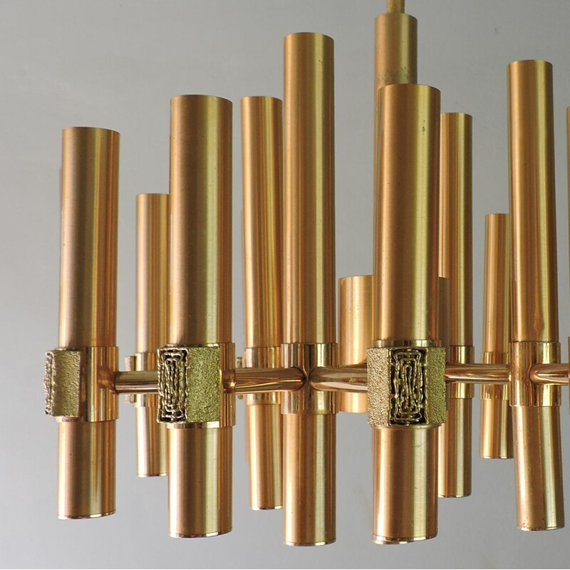 Vintage gold aluminum chandelier by Angelo Brotto for Esperia, Italy 1960