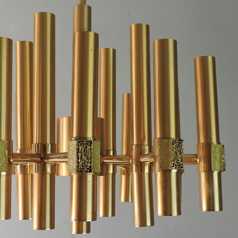 Vintage gold aluminum chandelier by Angelo Brotto for Esperia, Italy 1960