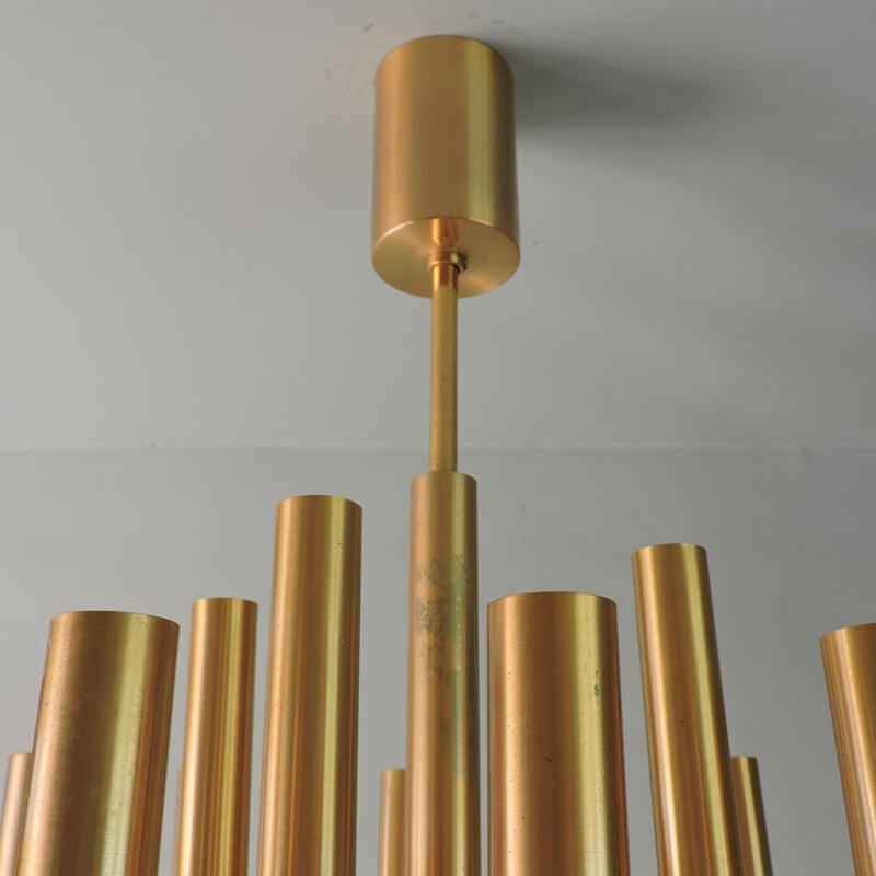 Vintage gold aluminum chandelier by Angelo Brotto for Esperia, Italy 1960