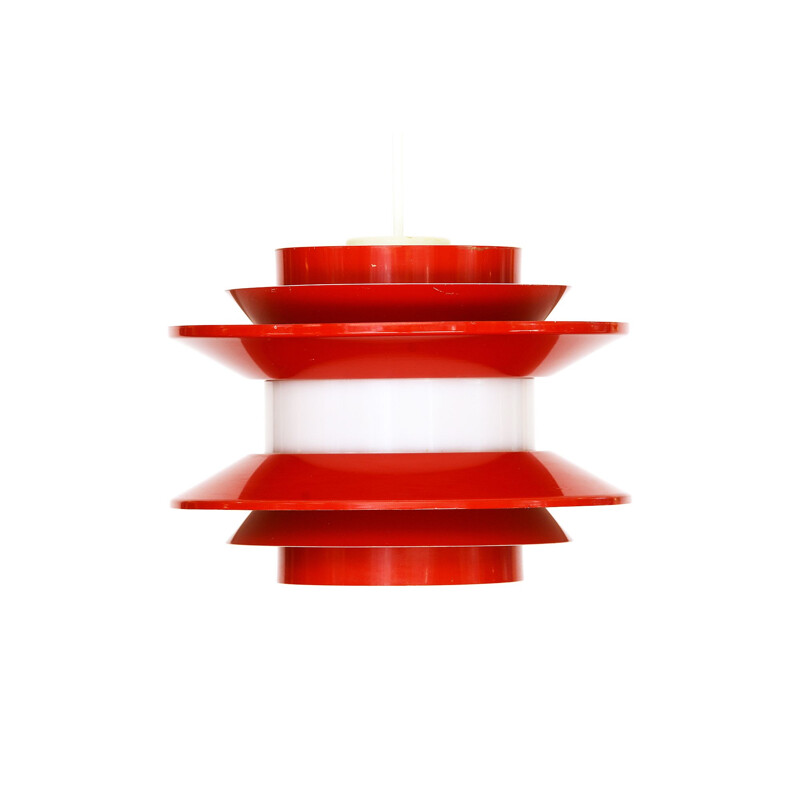 Vintage Pendant light "Trava" in red lacquer by Carl Thore for Granhaga Metallindustri. Sweden 1970s