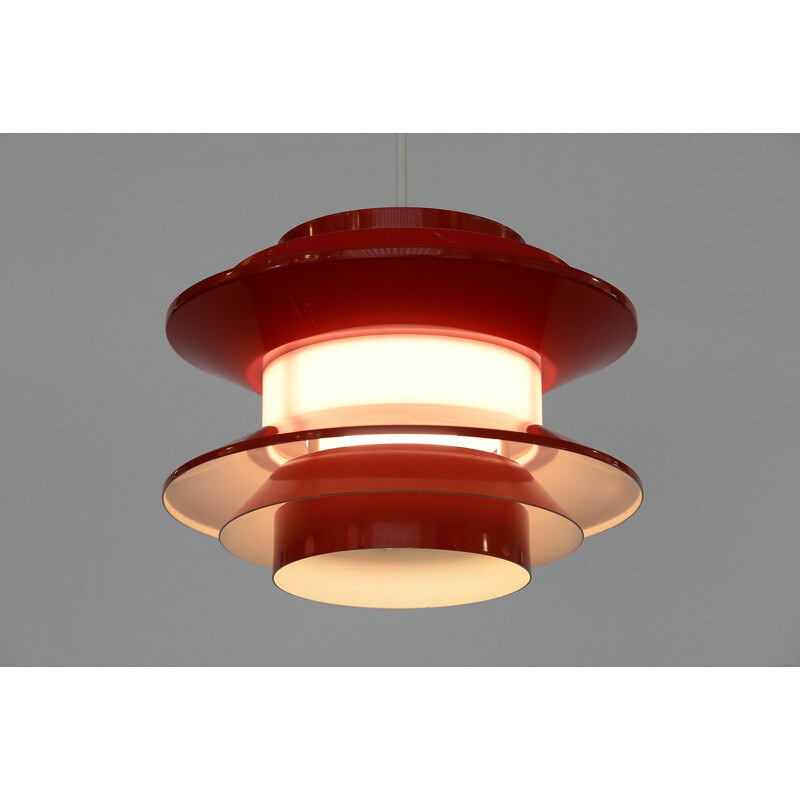 Vintage Pendant light "Trava" in red lacquer by Carl Thore for Granhaga Metallindustri. Sweden 1970s