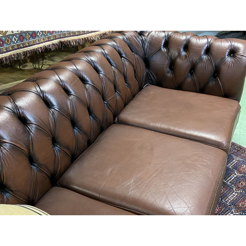 Vintage Chesterfield brown leather sofa 1970
