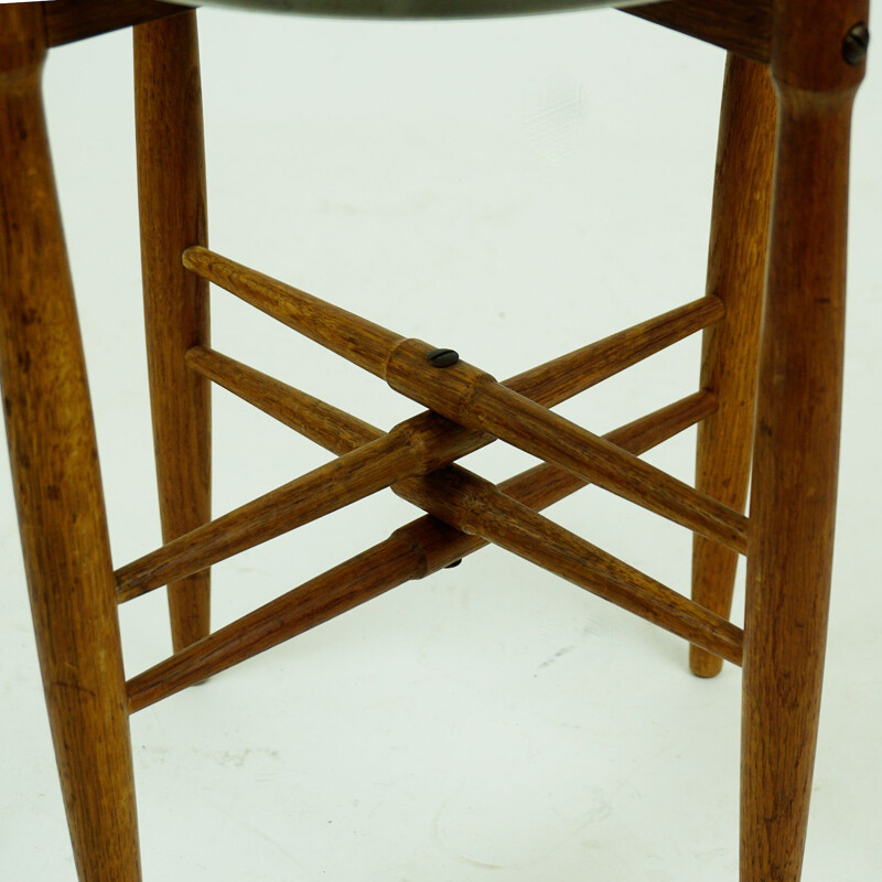 Vintage Circular Teak Side Table with Tray Top Scandinavian 1960s