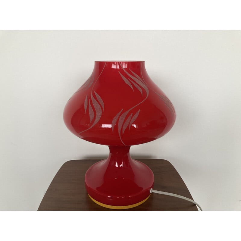 Midcentury Red Glass Table Lamp by Stefan Tabery 1960s