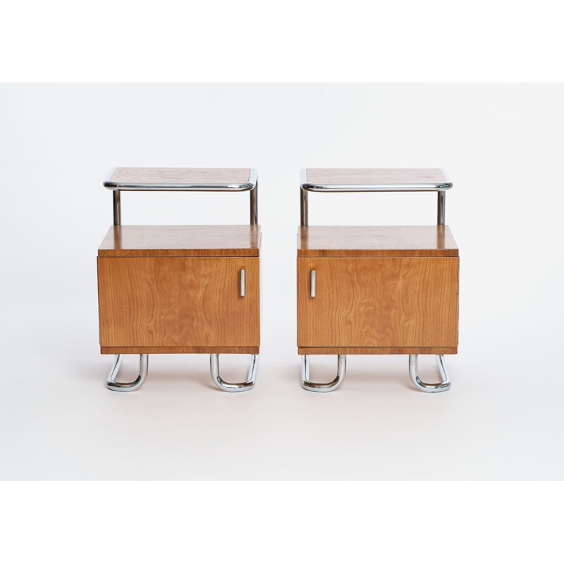 Pair of vintage Chrome and Tubular Steel bedside tables from Kovona, Art Deco 1930s