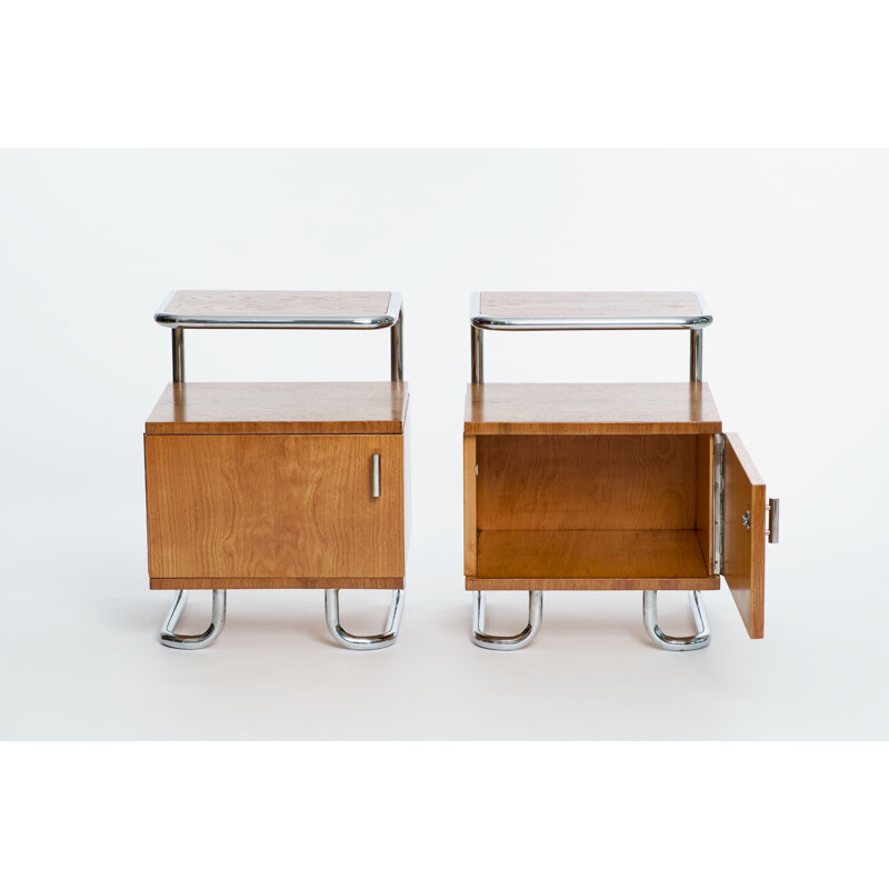 Pair of vintage Chrome and Tubular Steel bedside tables from Kovona, Art Deco 1930s