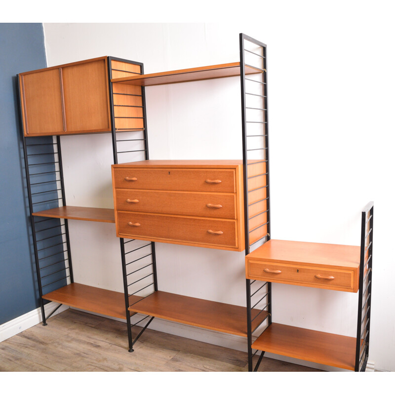 Vintage Teak 3 Bay Ladderax Wall System Shelving By Staples 1960s