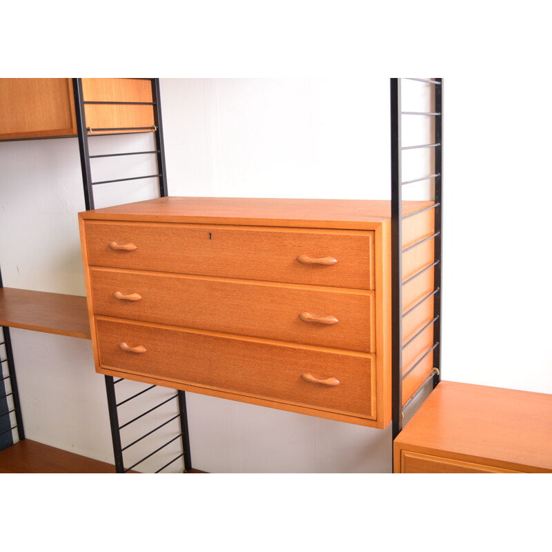 Vintage Teak 3 Bay Ladderax Wall System Shelving By Staples 1960s