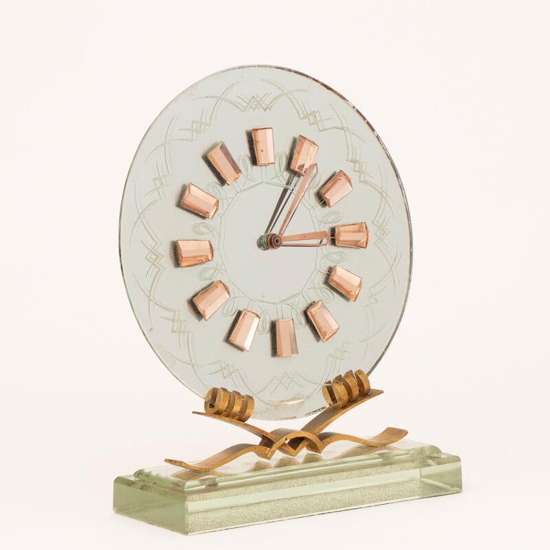 Vintage Art Deco glass clock, Italy