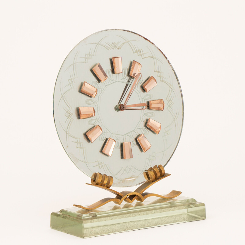 Vintage Art Deco glass clock, Italy