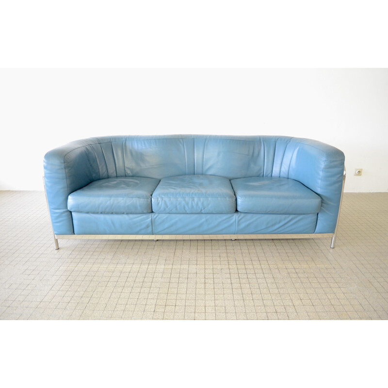 Vintage Zanotta "Onda" green leather 3 seater sofa  by De Pas D'Urbino & Lomazzi 1985