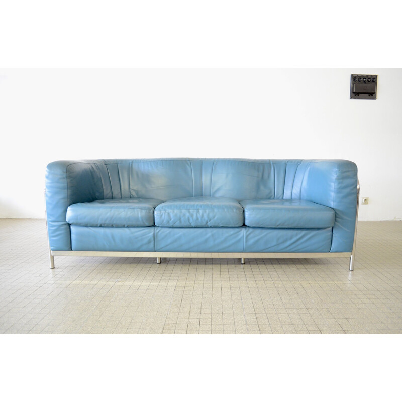 Vintage Zanotta "Onda" green leather 3 seater sofa  by De Pas D'Urbino & Lomazzi 1985