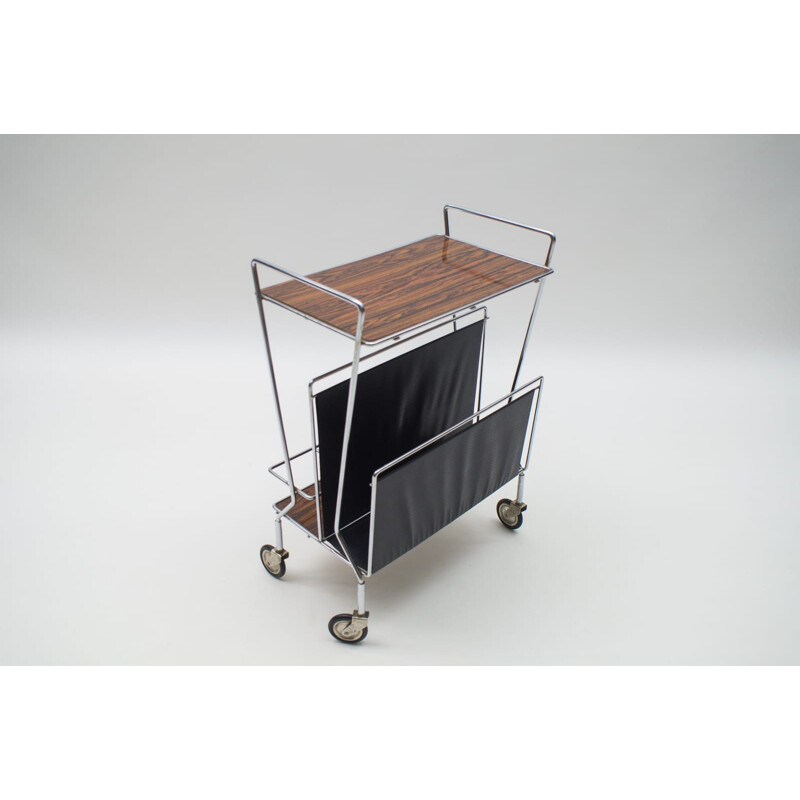 Vintage Chrome Rolling Magazine Rack, 1960s