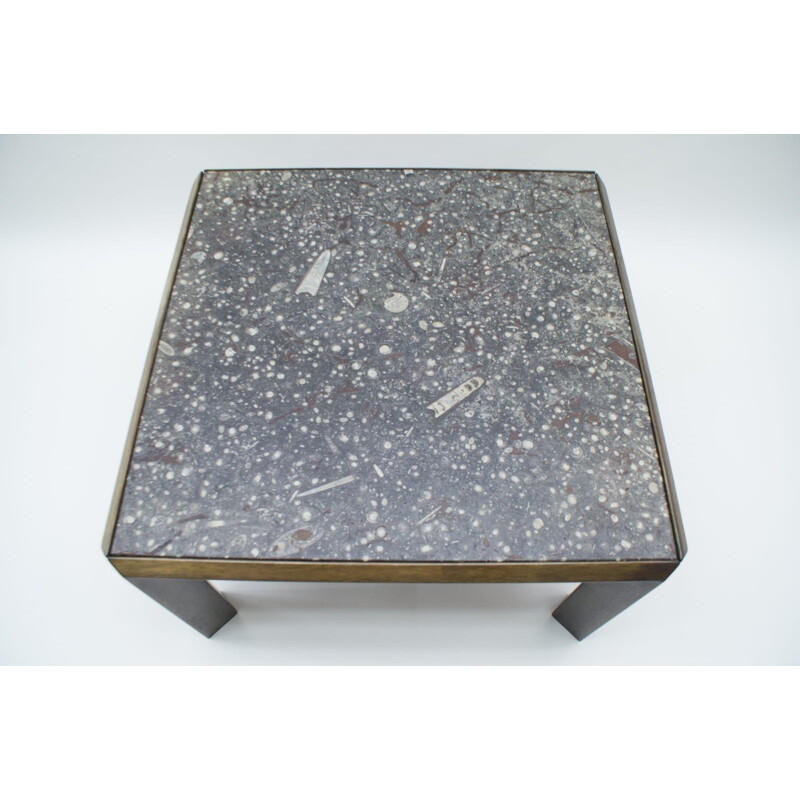 Vintage coffee table with fossil top by Ronald Schmitt, Germany 1960