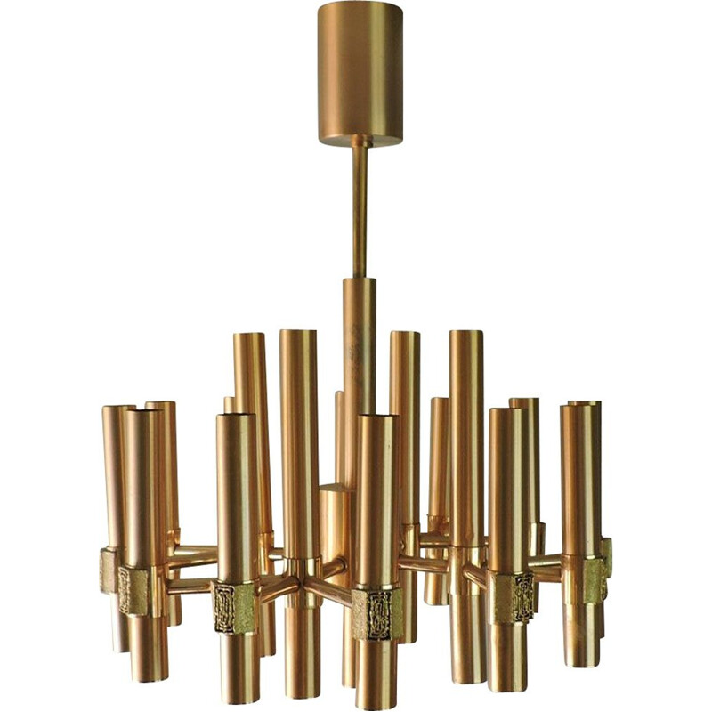 Vintage gold aluminum chandelier by Angelo Brotto for Esperia, Italy 1960