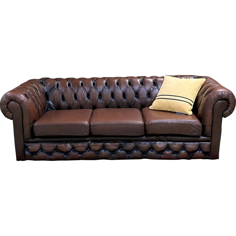 Vintage Chesterfield brown leather sofa 1970