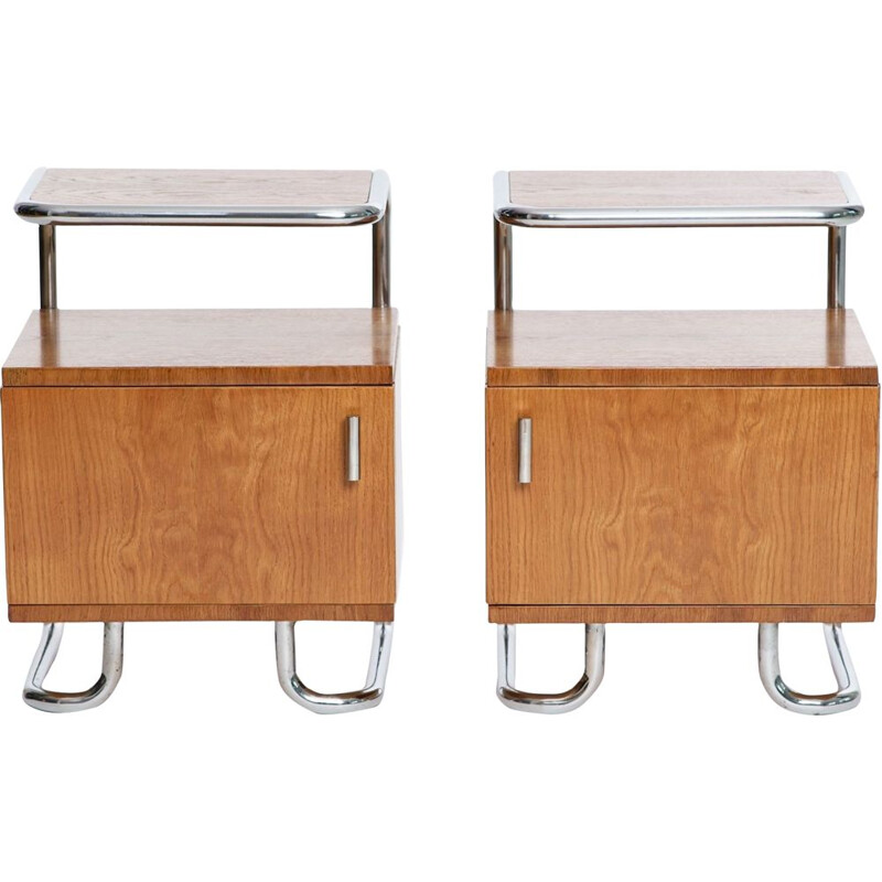 Pair of vintage Chrome and Tubular Steel bedside tables from Kovona, Art Deco 1930s