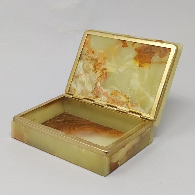 Vintage Green and Brown Onyx Box Italy 1960s