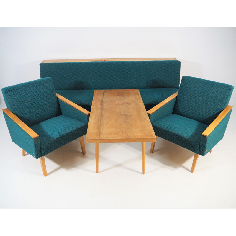 Pair of Vintage Sofa, Armchairs, Table Set from Tatra, 1970s