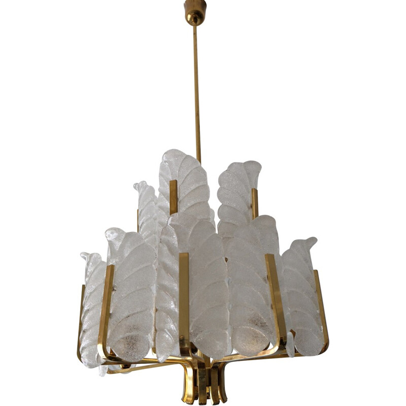 Two-tier Orrefors chandelier in brass and glass, Carl FAGERLUND - 1950s