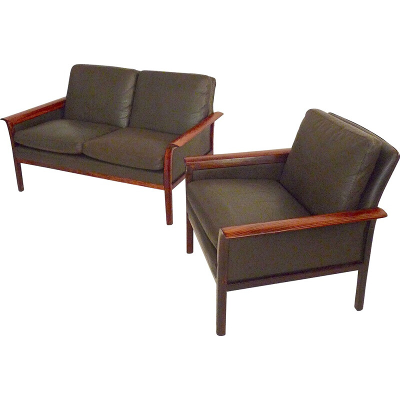 Vatne Mobler living room set in black leather, Knut SAETER - 1960s