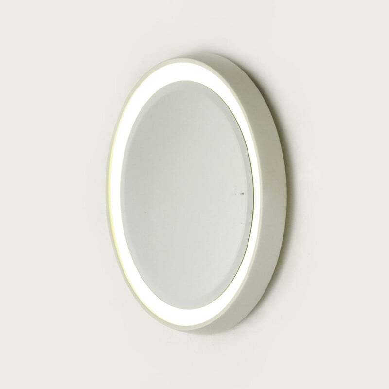 Specchio rotondo in legno laccato bianco vintage di CRB 1960