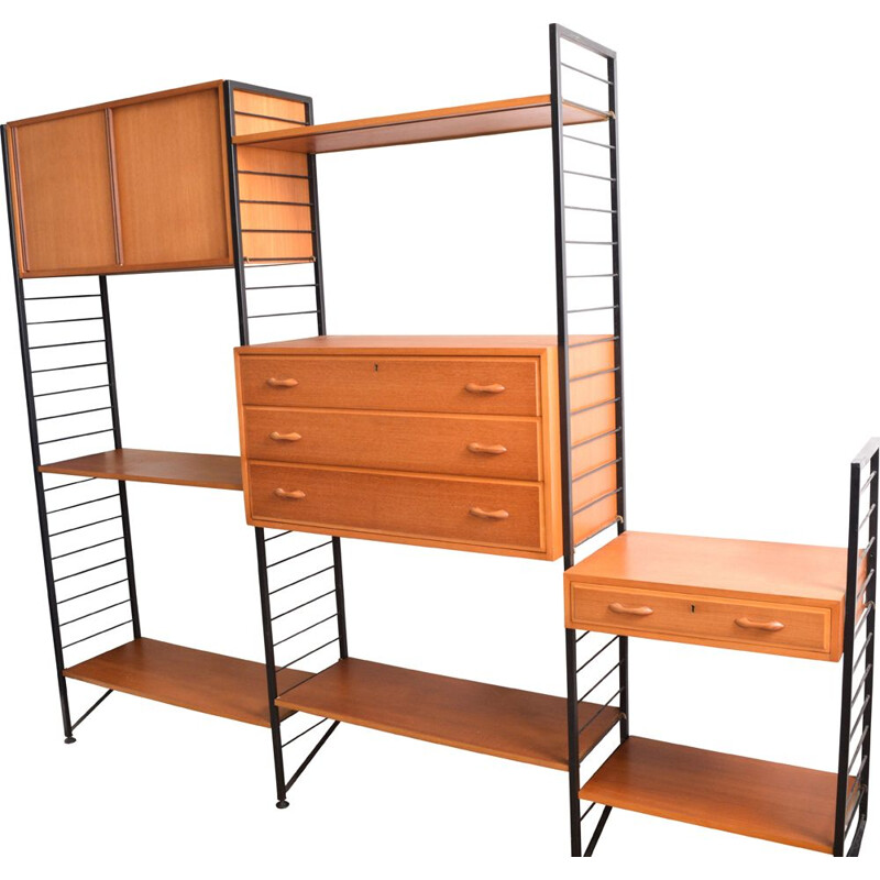 Vintage Teak 3 Bay Ladderax Wall System Shelving By Staples 1960s