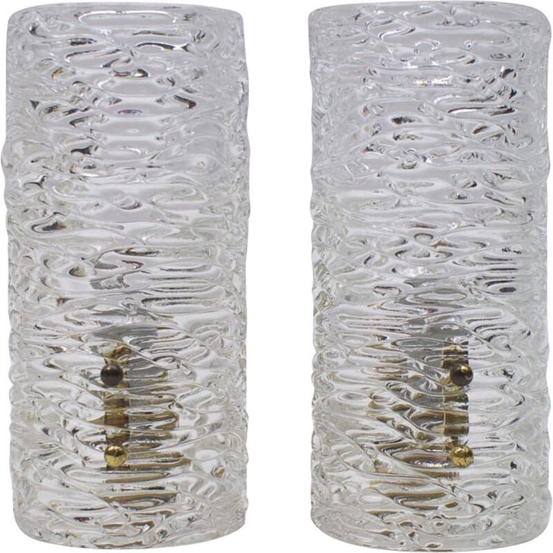 Pair of vintage glass sconces from Kalmar, Austria 1950