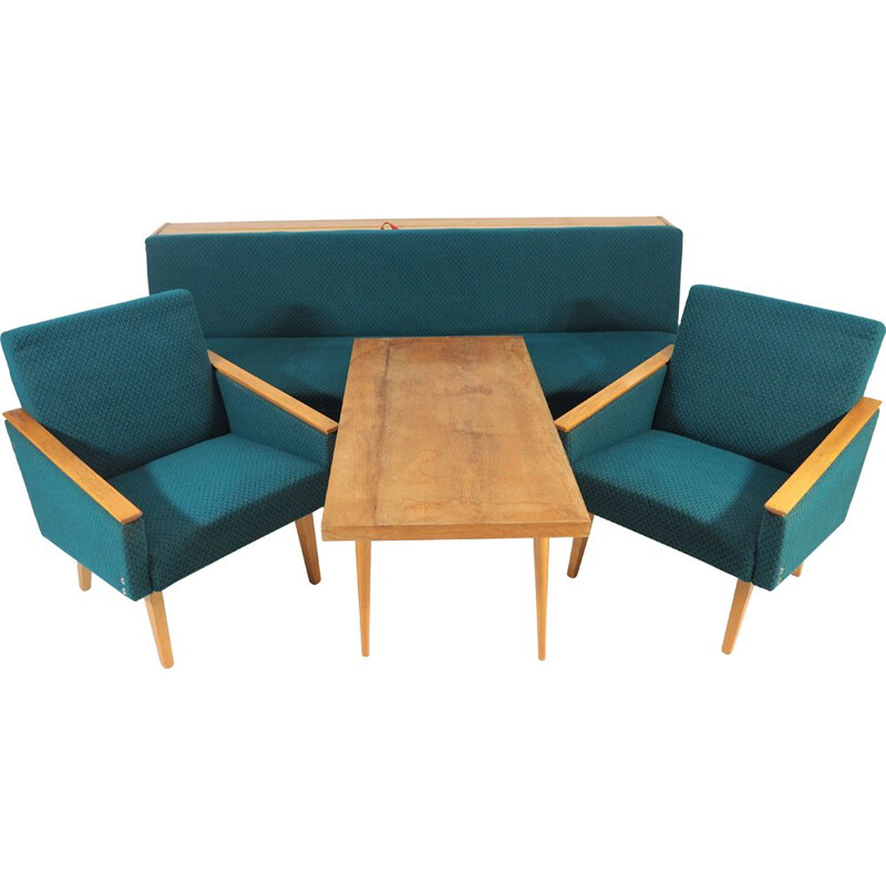 Pair of Vintage Sofa, Armchairs, Table Set from Tatra, 1970s