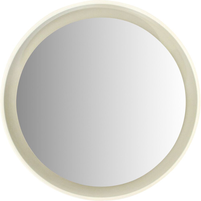 Specchio rotondo in legno laccato bianco vintage di CRB 1960