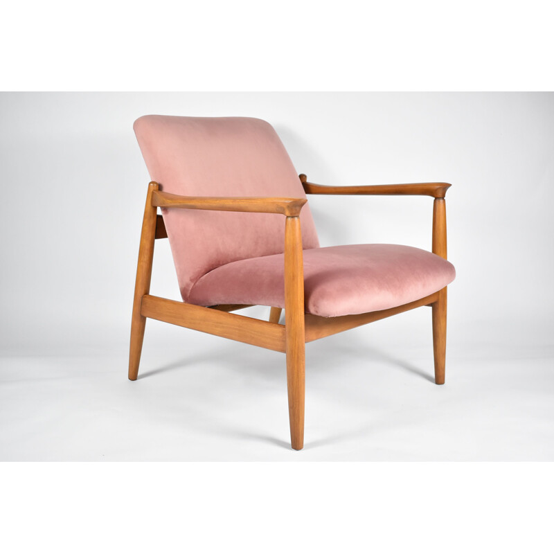 Vintage E. Homa fauteuil, roze fluweel 1960