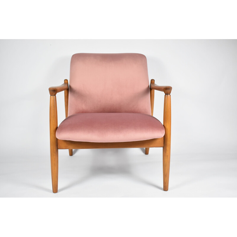 Vintage armchair E. Homa, pink velvet 1960s