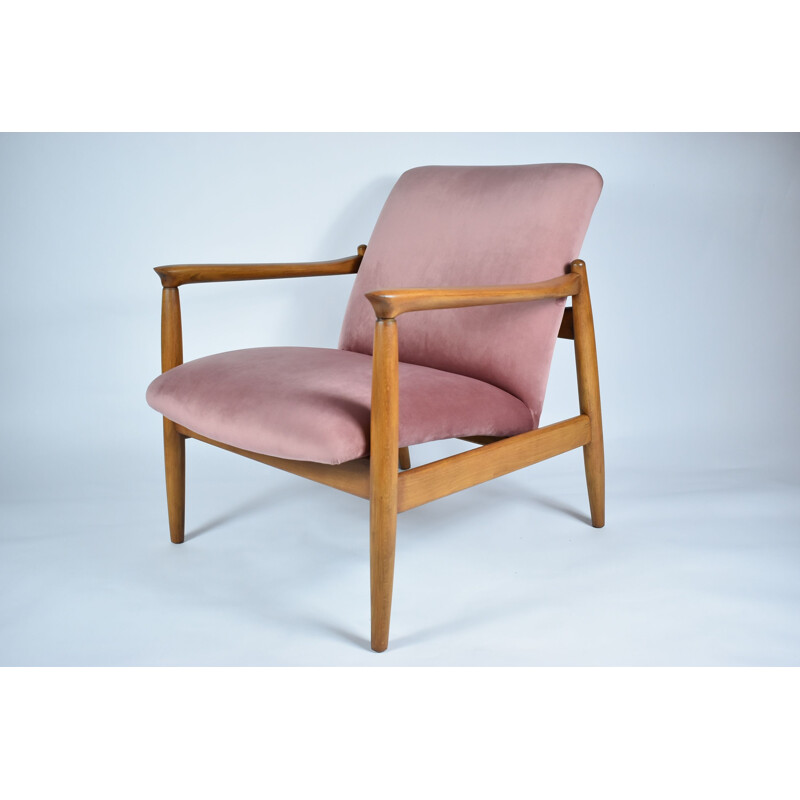 Fauteuil vintage E. Homa, velours rose 1960